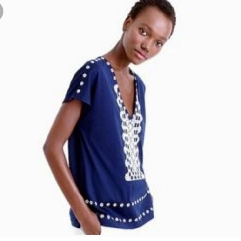 J. Crew Navy Embroidered Top